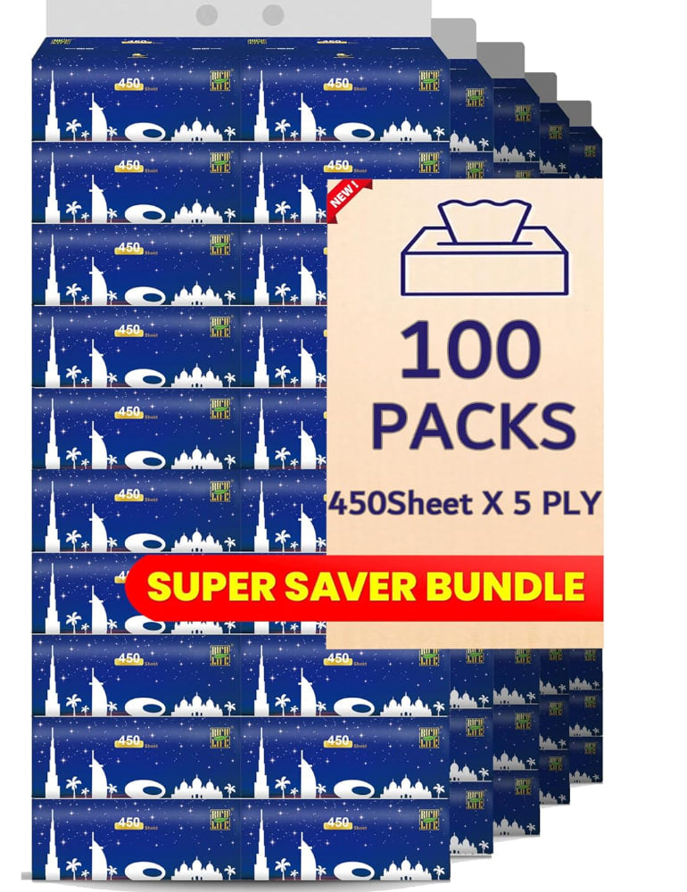 20 عبوة من مناديل الوجه، علبة مناديل مصنوعة من لب الخشب الخام بنسبة 100%، 450 قطعة/عبوة مناديل قطنية مناسبة لجميع انواع البشرة وأي مناسبة (5 طبقات/ورقة)